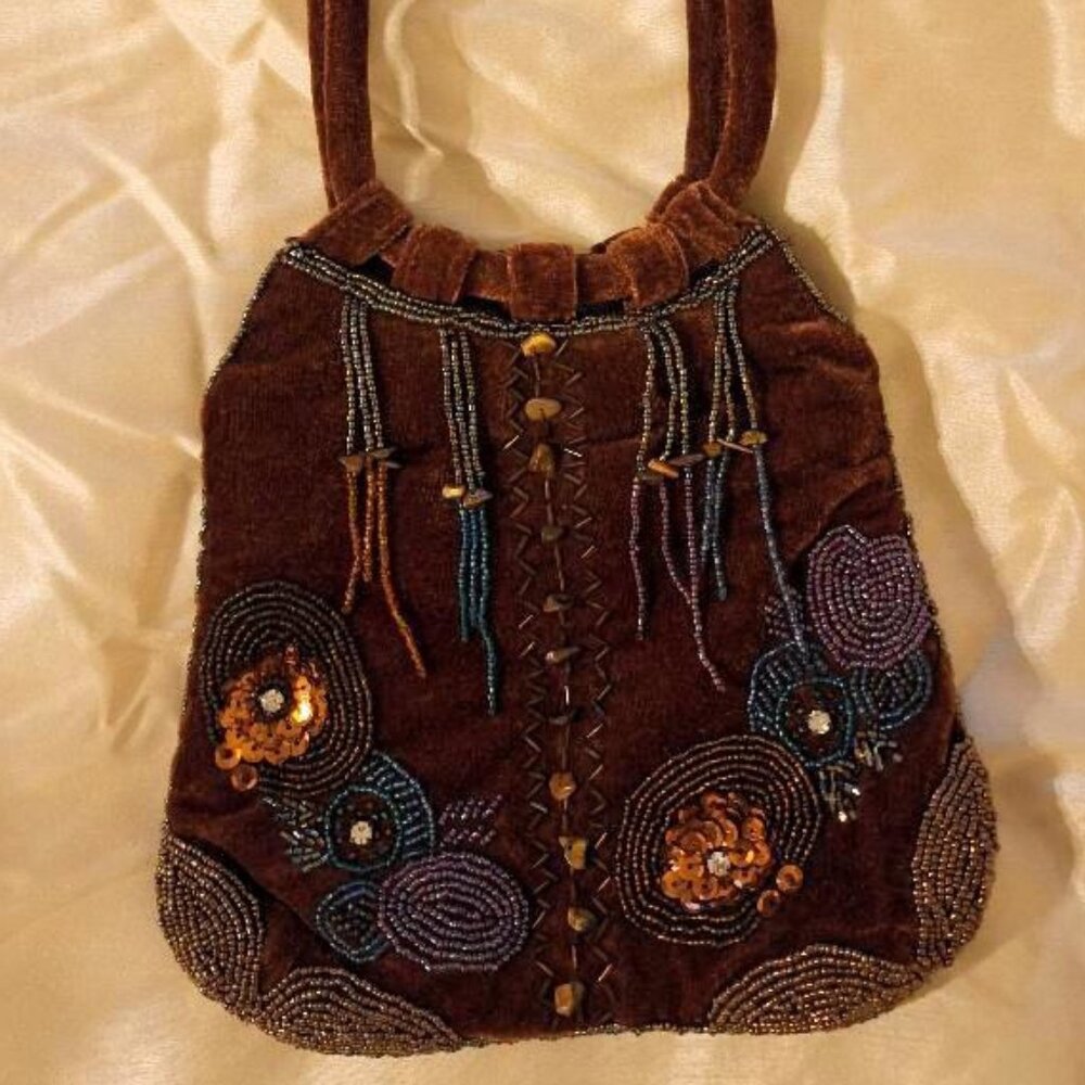 J&X NY Velvet Beaded Bag